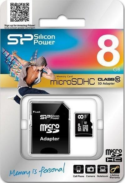 Silicon Power | 8 GB | MicroSDHC | Flash memory class 10 | SD adapter