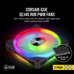 Corsair | QL Series 140mm PWM Dual Fan Kit with Lighting Node CORE | QL140 RGB | Case fan