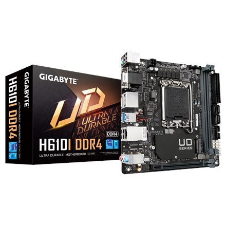 Gigabyte | H610I DDR4 1.0 M/B | Rodzina procesora Intel | Gniazdo procesora LGA1700 | DDR4 DIMM | Sloty pamięci 2 | Obsługiwane 