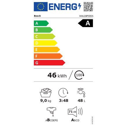 Bosch | Pralka | WAU28PI0SN | Klasa efektywności energetycznej A | Ładowana od frontu | Pojemność prania 9 kg | 1400 obr/min | G Bosch | Pralka | WAU28PI0SN | Klasa efektywności energetycznej A | Ładowana od frontu | Pojemność prania 9 kg | 1400 obr/min | G