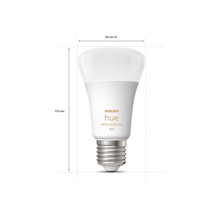 Philips Hue | WA 9W A60 E27 2szt opakowanie | E27 | 9 W | Ciepła biel 2200-6500K | Bluetooth i Zigbee Philips Hue | WA 9W A60 E27 2szt opakowanie | E27 | 9 W | Ciepła biel 2200-6500K | Bluetooth i Zigbee