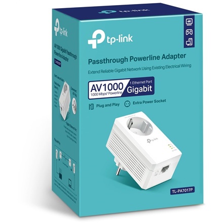 TP-LINK | AV1000 Gigabit Passthrough Powerline Adapter | TL-PA7017P | 1000 Mbit/s | Porty Ethernet LAN (RJ-45) 1 | Brak Wi-Fi | TP-LINK | AV1000 Gigabit Passthrough Powerline Adapter | TL-PA7017P | 1000 Mbit/s | Porty Ethernet LAN (RJ-45) 1 | Brak Wi-Fi |