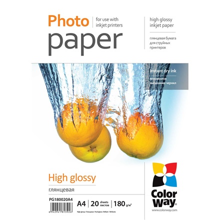 ColorWay | Papier błyszczący | Papier fotograficzny | A4 (210 x 297 mm) | 180 g/m² | 20 arkuszy ColorWay | Papier błyszczący | Papier fotograficzny | A4 (210 x 297 mm) | 180 g/m² | 20 arkuszy