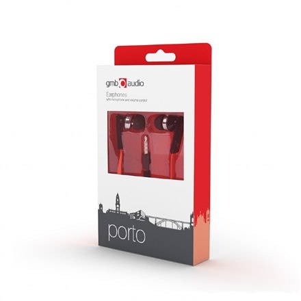 Gembird | Słuchawki douszne Porto z mikrofonem i regulacją głośności z płaskim kablem | Wbudowany mikrofon | 3,5 mm | Czerwony/c Gembird | Słuchawki douszne Porto z mikrofonem i regulacją głośności z płaskim kablem | Wbudowany mikrofon | 3,5 mm | Czerwony/c