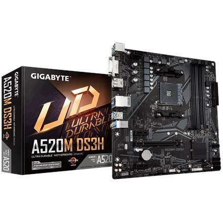 Gigabyte | A520M DS3H | Processor family AMD | Processor socket AM4 | DDR4 DIMM | Memory slots 4 | Number of SATA connectors 4 | Gigabyte | A520M DS3H | Processor family AMD | Processor socket AM4 | DDR4 DIMM | Memory slots 4 | Number of SATA connectors 4 |