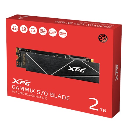 ADATA | XPG Gammix S70 BLADE | 2000 GB | Dysk SSD w formacie M.2 2280 | Interfejs PCIe Gen4x4 | Prędkość odczytu 7400 MB/s | Prę ADATA | XPG Gammix S70 BLADE | 2000 GB | Dysk SSD w formacie M.2 2280 | Interfejs PCIe Gen4x4 | Prędkość odczytu 7400 MB/s | Prę