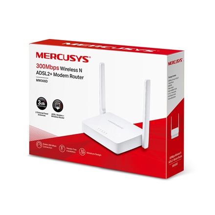 Mercusys MW300D - router bezprzewodowy - modem DSL - Wi-Fi - desktop | 3-portowy switch | 2.4 GHz Mercusys MW300D - router bezprzewodowy - modem DSL - Wi-Fi - desktop | 3-portowy switch | 2.4 GHz