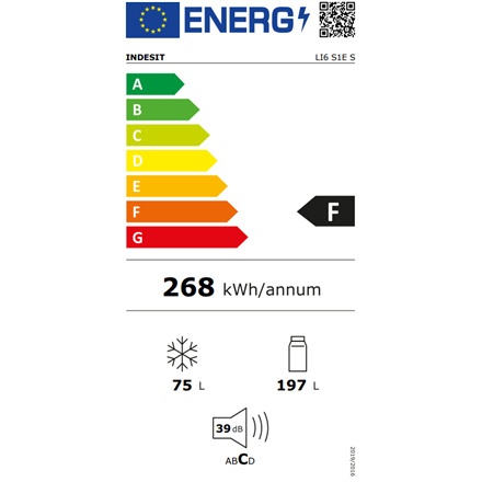 INDESIT | LI6 S1E S | Refrigerator | Energy efficiency class F | Free standing | Combi | Height 158.8 cm | Fridge net capacity 1 INDESIT | LI6 S1E S | Refrigerator | Energy efficiency class F | Free standing | Combi | Height 158.8 cm | Fridge net capacity 1
