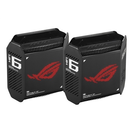 Asus | System Mesh Gaming Gigabit Tri-band Wifi 6 802.11ax | GT6 ROG Rapture (2-Pack) | 802.11ax | 574+4804+4804 Mbit/s | 10/100 Asus | System Mesh Gaming Gigabit Tri-band Wifi 6 802.11ax | GT6 ROG Rapture (2-Pack) | 802.11ax | 574+4804+4804 Mbit/s | 10/100
