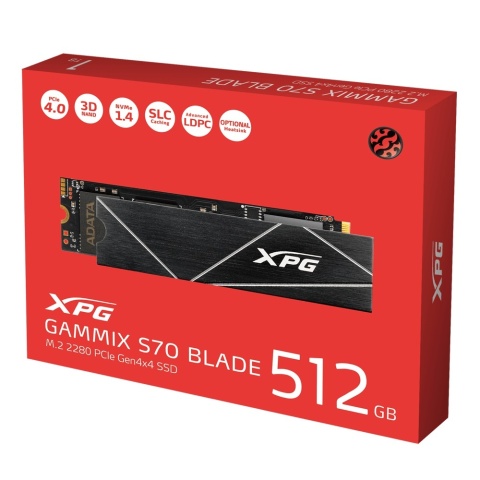 ADATA | XPG Gammix S70 BLADE | 512 GB | Format SSD M.2 2280 | Interfejs SSD PCIe Gen4x4 | Prędkość odczytu 7400 MB/s | Prędkość ADATA | XPG Gammix S70 BLADE | 512 GB | Format SSD M.2 2280 | Interfejs SSD PCIe Gen4x4 | Prędkość odczytu 7400 MB/s | Prędkość